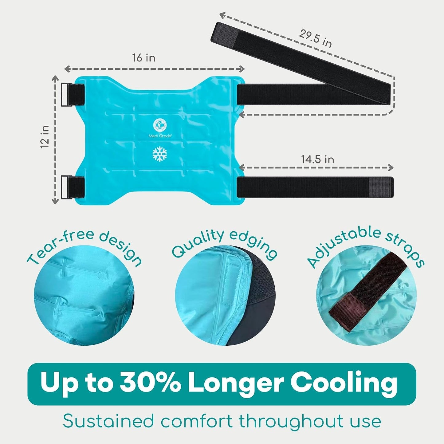 Medi Grade Hip Ice Pack Wrap with Adjustable Strap, Reusable Gel Cold Pack | Flexible ice pack for hip pain relief, bursitis and swelling, cold wrap supports recovery after hip replacement surgery