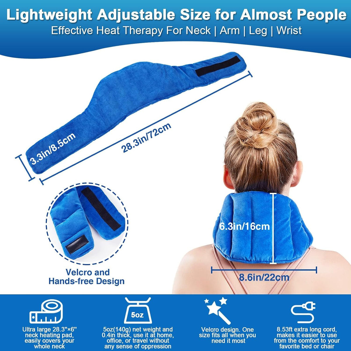 JOBYNA Heating Pad for Neck, Hands-Free Electric Heated Neck Wrap for Pain Relief, 29"×8'' Neck Heat Pad with 8.53ft Power Cord, Auto Shut Off,Size/Temperature/Time Adjustable（Navy）