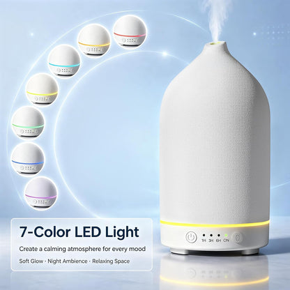 Gooamp 200ML Ceramic Essential Oil Diffuser for Home - Ultrasonic Aromatherapy Diffuser Humidifier with 7 Color LED Lights, Auto Shut-Off, 3 Timers for Bedroom, Office, Yoga, Black