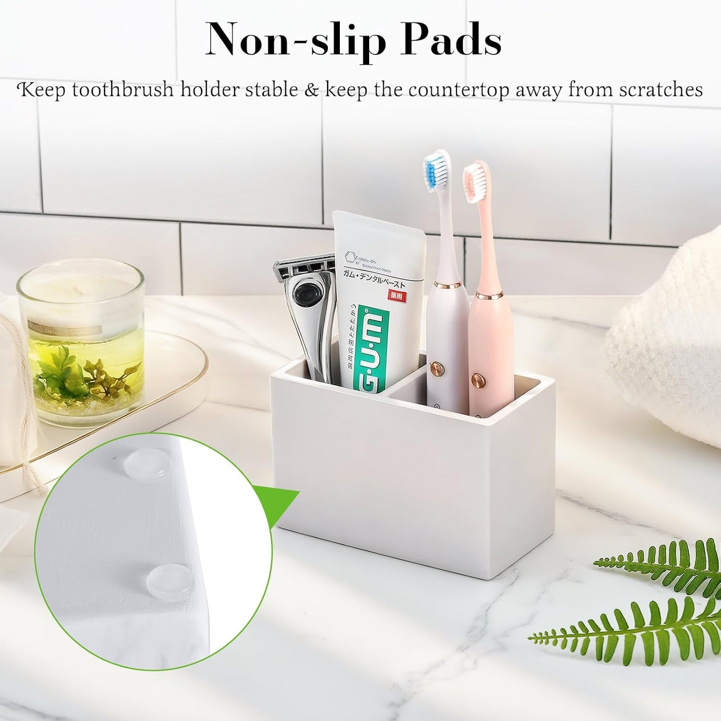 Luxspire Diatomite Toothbrush Holder, 2 Slots, Marble White | Fast Drying, Diatomaceous Earth, Electric Tooth Brush and Toothpaste Organizer, For Bathroom Kitchen Vanity Countertop