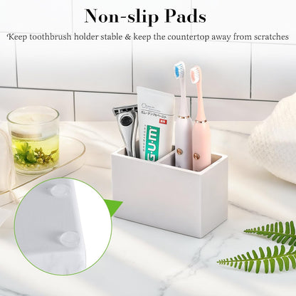 Luxspire Diatomite Toothbrush Holder, 2 Slots, Marble White | Fast Drying, Diatomaceous Earth, Electric Tooth Brush and Toothpaste Organizer, For Bathroom Kitchen Vanity Countertop