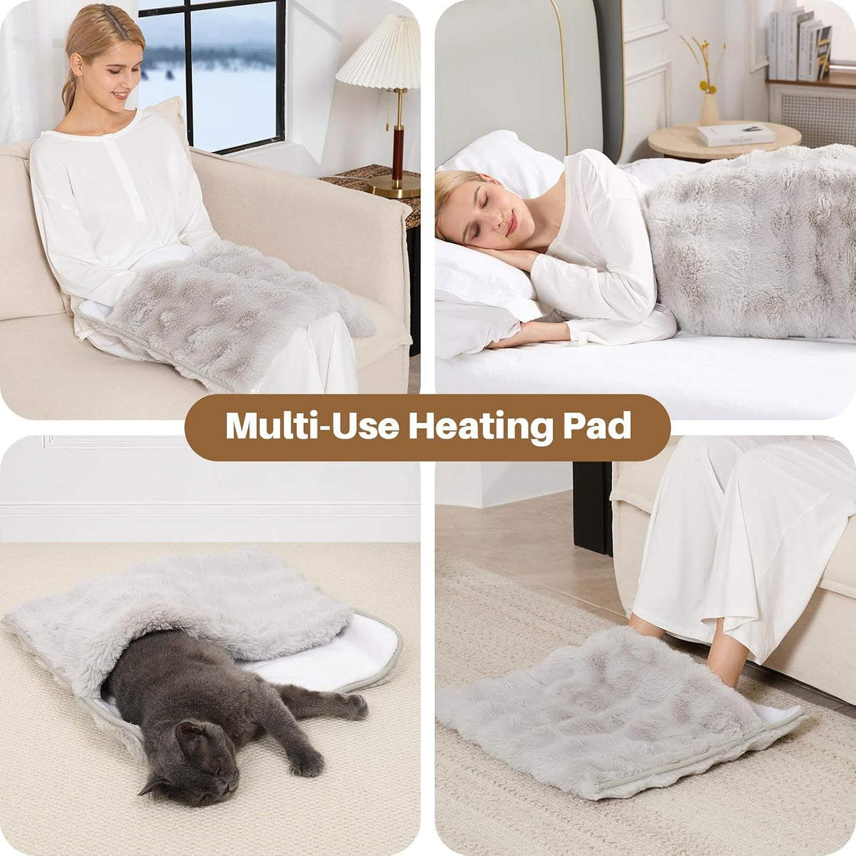 Electric Foot Warmer, Luxury Faux Fur Heating Pad for Feet Pain Relief Cramp, Heated Foot Warmer for Under Desk & Bed with 3 Heat Settings & 2H Auto-Off, ETL Certified, 20x22 Inch, Dark Grey