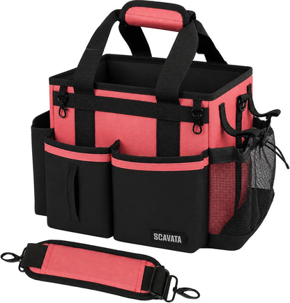 SCAVATA Compact Wearable Cleaning Caddy with Handle & Shoulder Straps | Small Cleaning Supplies Organizer, Under Sink & Car Cleaning Tools Storage Bag for Housekeepers Cleaners, Black