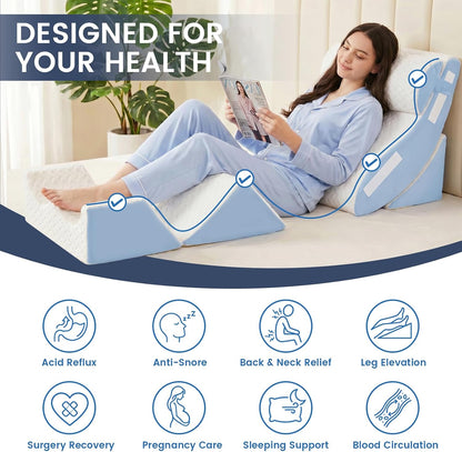 5PCS Wedge Pillow Set for After Surgery, Adjustable Orthopedic Foam Bed Wedge Pillow for Acid Reflux, GERD & Heartburn Relief, Back & Leg Elevation Support for Sleeping & Sitting Up, White Grey