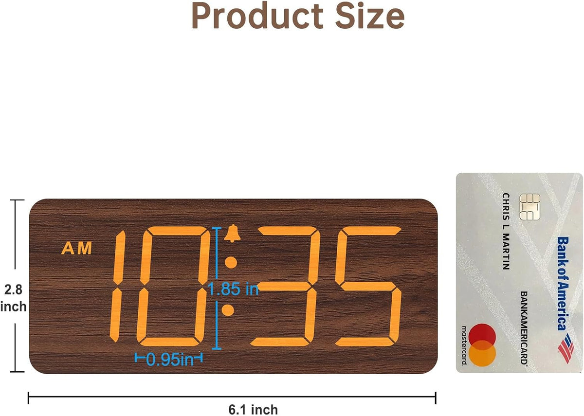 DreamSky Wooden Digital Alarm Clock for Bedroom with Large Numbers