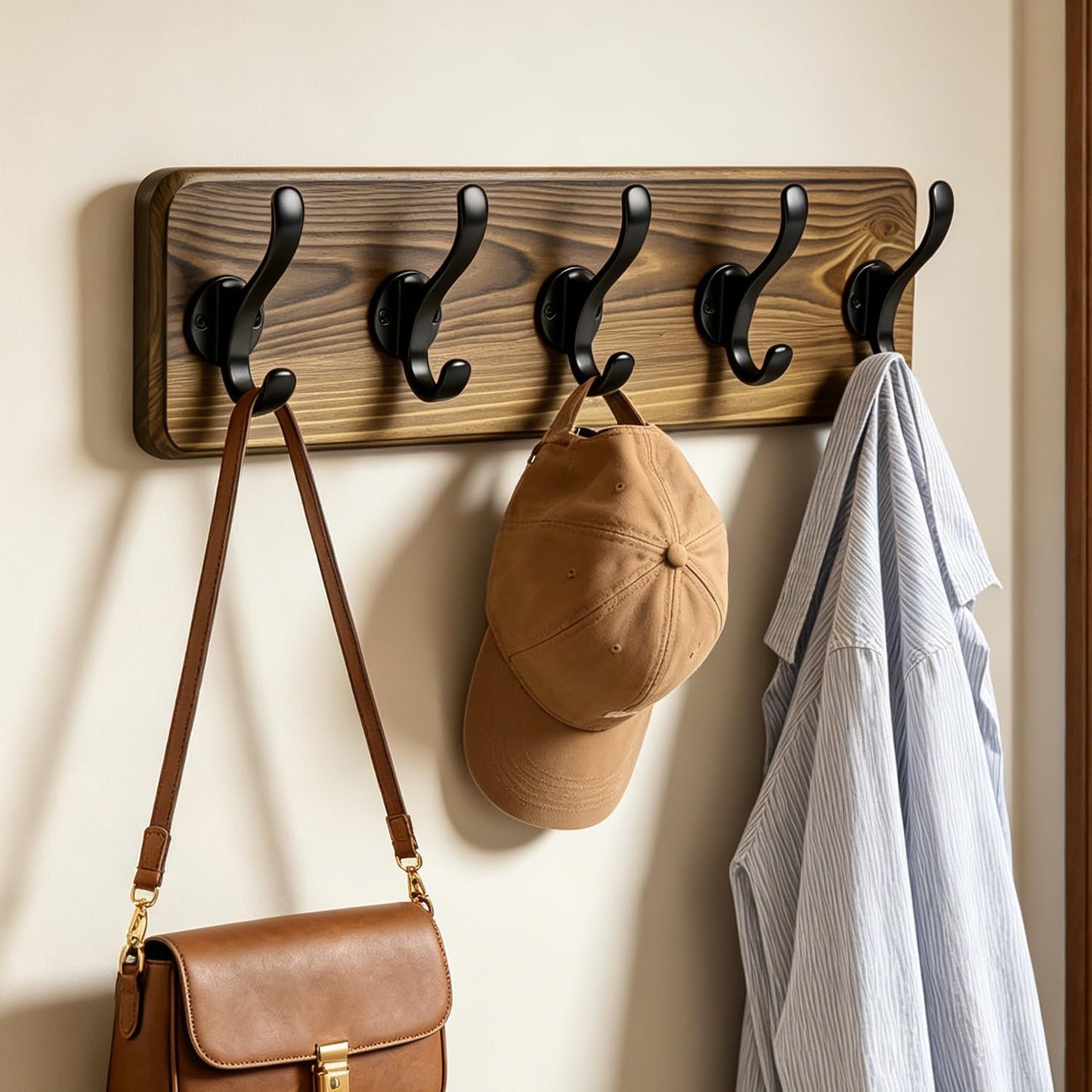 28" Coat Rack Wall Mount with Shelf with 7 Hooks 3 Key Hanger | Entryway Key Holder Wall Mount Wood Wall Coat Hooks, Wall Mounted Coat Rack Mail Holder for Living Room, Bedroom