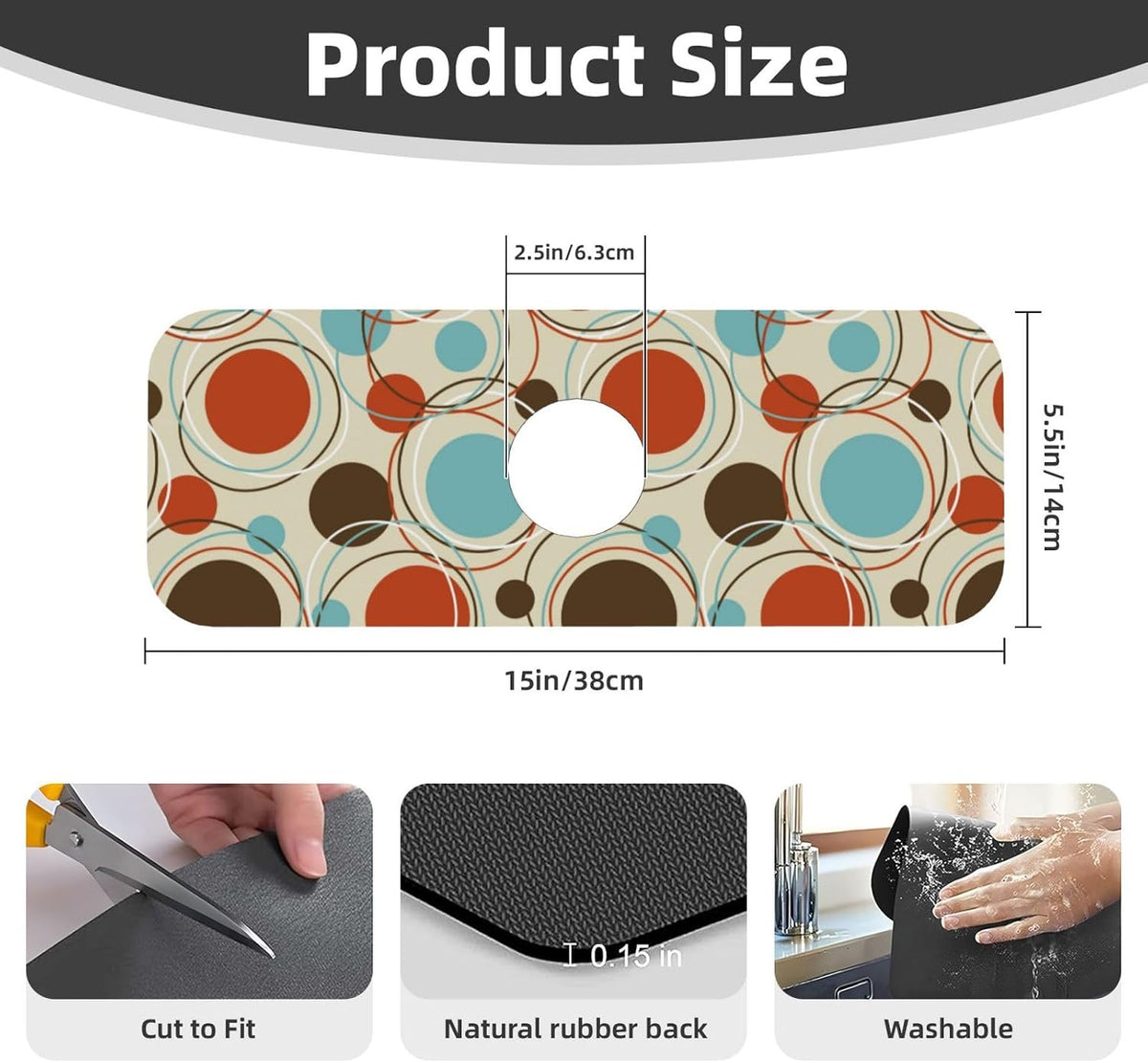 Aquamarine Blue Mexican Tiles Faucet Splash Guard Mat for Kitchen Sink 15x5.5" - Colors B