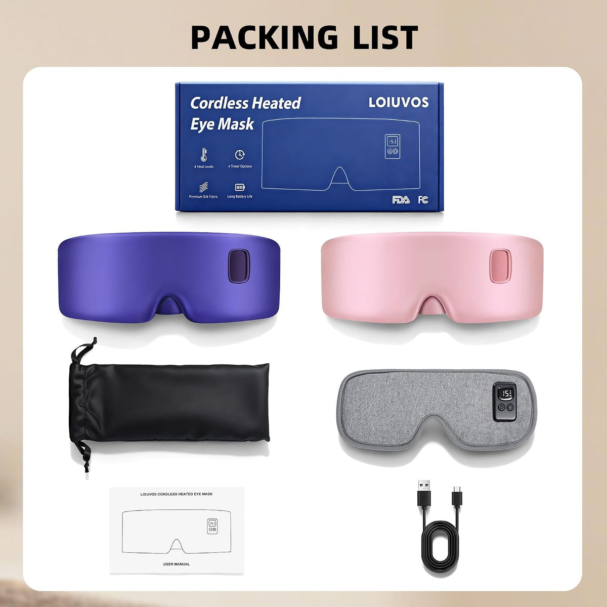 Heated Eye Mask for Dry Eyes, Cordless Warm Eye Compress 120-Min Battery, FSA - HSA Eligible, Eye Strain Relief, Washable Silk Travel Eye Mask with Extra Cover for Better Sleep (Pink & Purple)