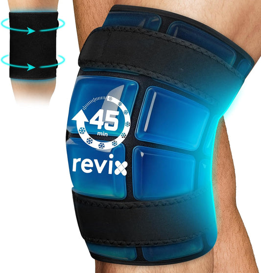REVIX XXXL Knee Ice Pack Wrap for Meniscus & ACL, 45-Min Cold, 20"×10.7" | Wrap-around Plus-size Fit for Men & Women, Long-lasting Relief for Knee Replacement Surgery Recovery