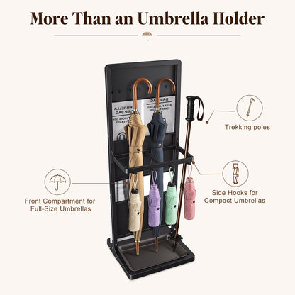 Wet Umbrella Stand with Bag Holder, Entryway Organizer with Drip Tray