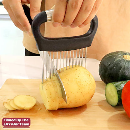 JAYVAR Large Onion Holder for Slicing, 304 Stainless Steel | Large Onion Cutter Vegetable Chopper, Tomato Slicer for Potato, Practical Meat Tenderizer Tool