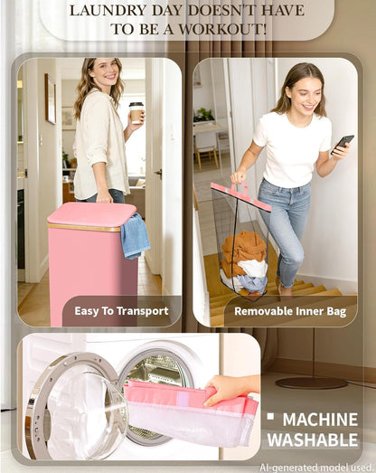 Double Laundry Basket with Wheels and Lid, 150L Clothes Hampers for Laundry | Large Laundry Hamper with 2 Sections & Removable Liner Bags, Rolling Dirty Clothes Basket for Bedroom Bathroom Dorm College