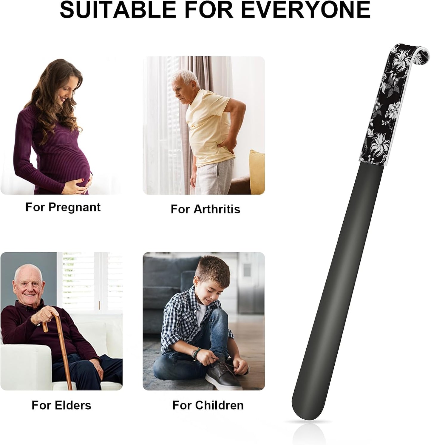 16.5 Inch Long Handle Shoe Horn for Seniors Men Women Kids, Metal Shoe Horns for Boots