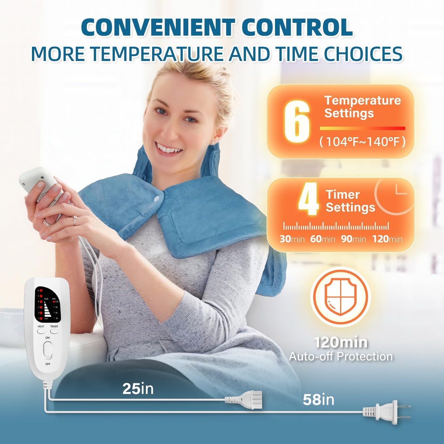 Heating Pad for Neck and Shoulders, Weighted Electric Neck Heating Pad for Back Pain Relief 6 Heat Settings 4 Timers Auto Off Birthday for Women Mom Men Dad