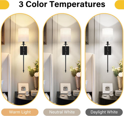 Battery Operated Wall Sconces Set of 2, Rechargeable Sconces with Remote