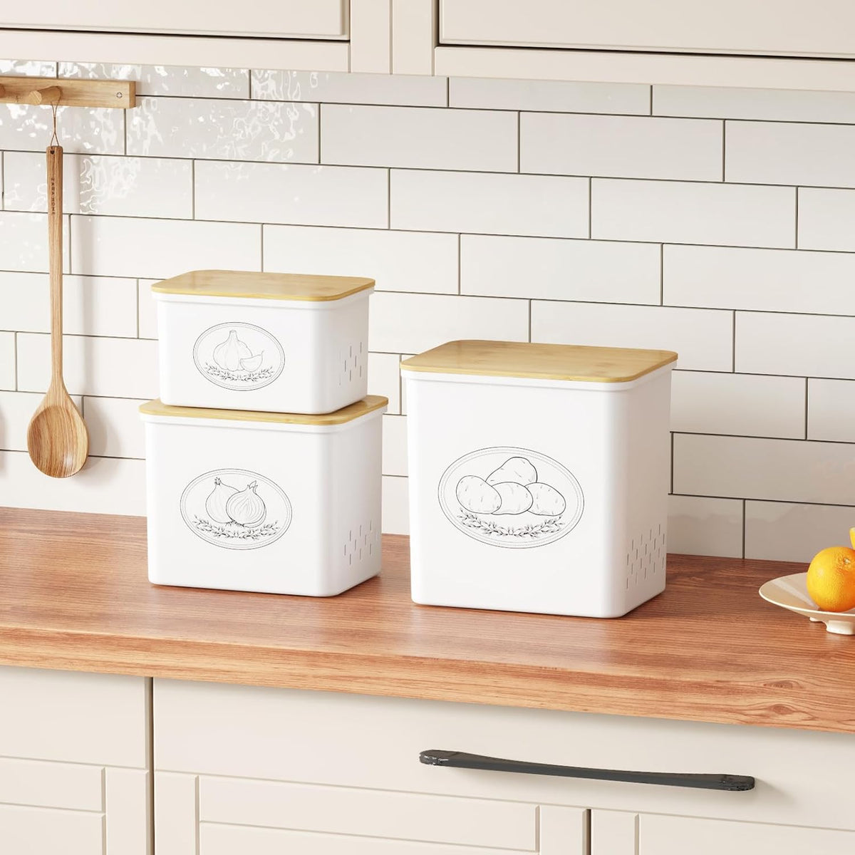 Lifewit Plastic Potato and Onion Storage Bin Box, Set of 3, White