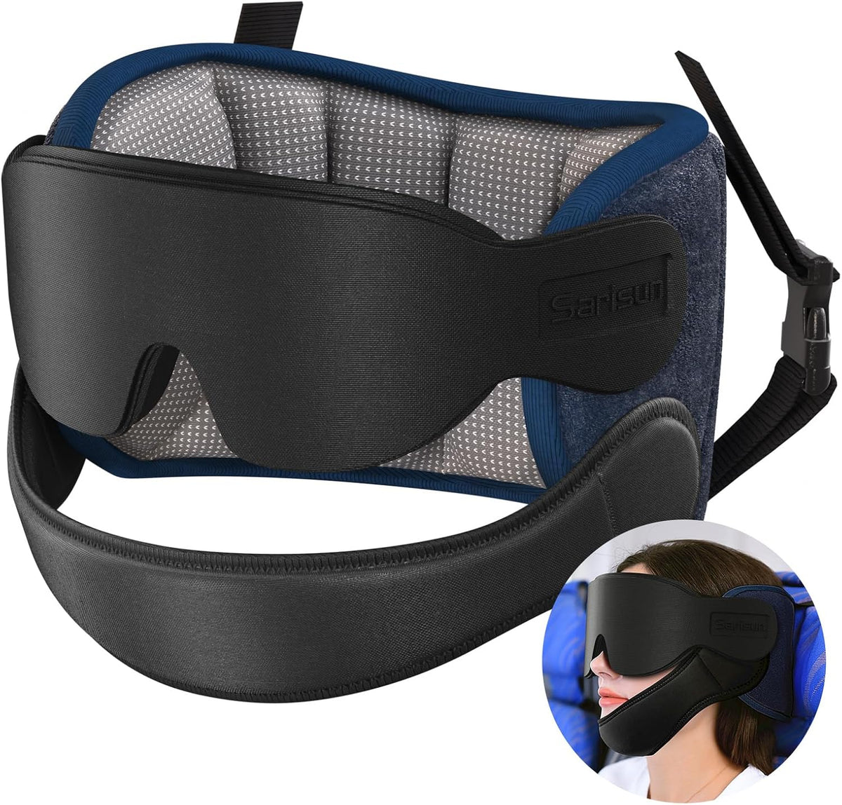 SARISUN Travel Pillow with Chin Strap, Stable Head Support for Long Flight
