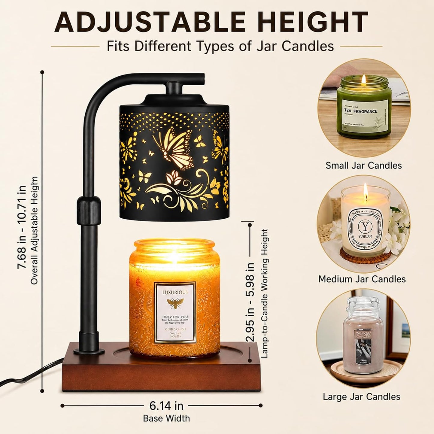 Candle Warmer Lamp Adjustable Height Dimmable for Jar Candles Hummingbird