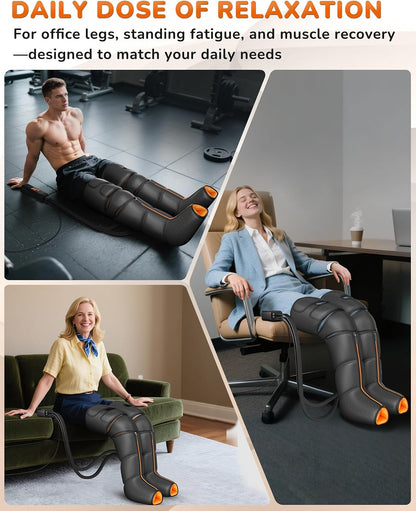 JZBRAIN Leg Compression Massager with Heat for Circulation and Pain Relief | Full Leg Massage For Recovery, Heated Knee, Pressure Sensor, LCD Display, 9 Intensity, 6 Modes, 3 Heat, Gift For Dad Mum Wife