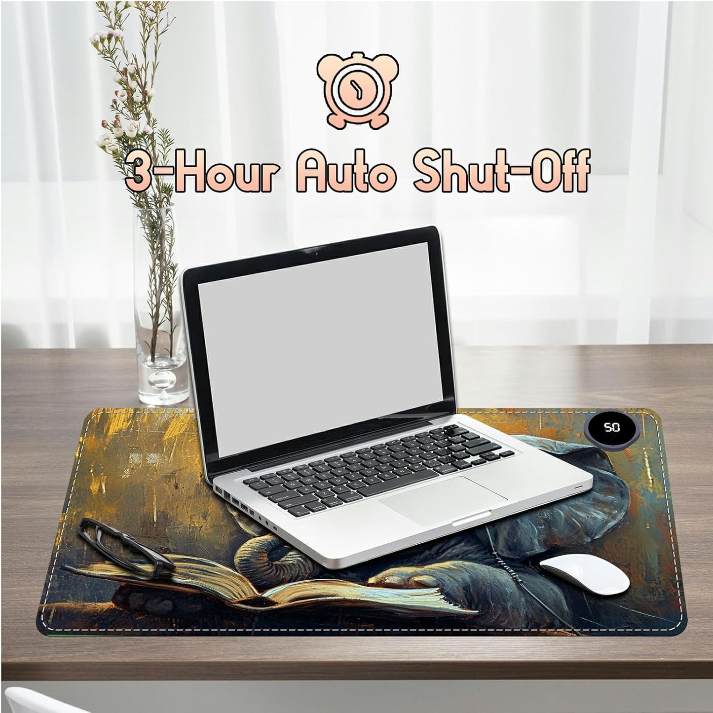 Heated Desk Pad Heated Large Mouse Pad, Electric Quickly Warm Desk Mat with 3 Levels Heating 3 Hours Auto Shut-Off, 31.5" x 13" Warm Gaming Mousepad Hand Foot Warmer, Baby Elephant