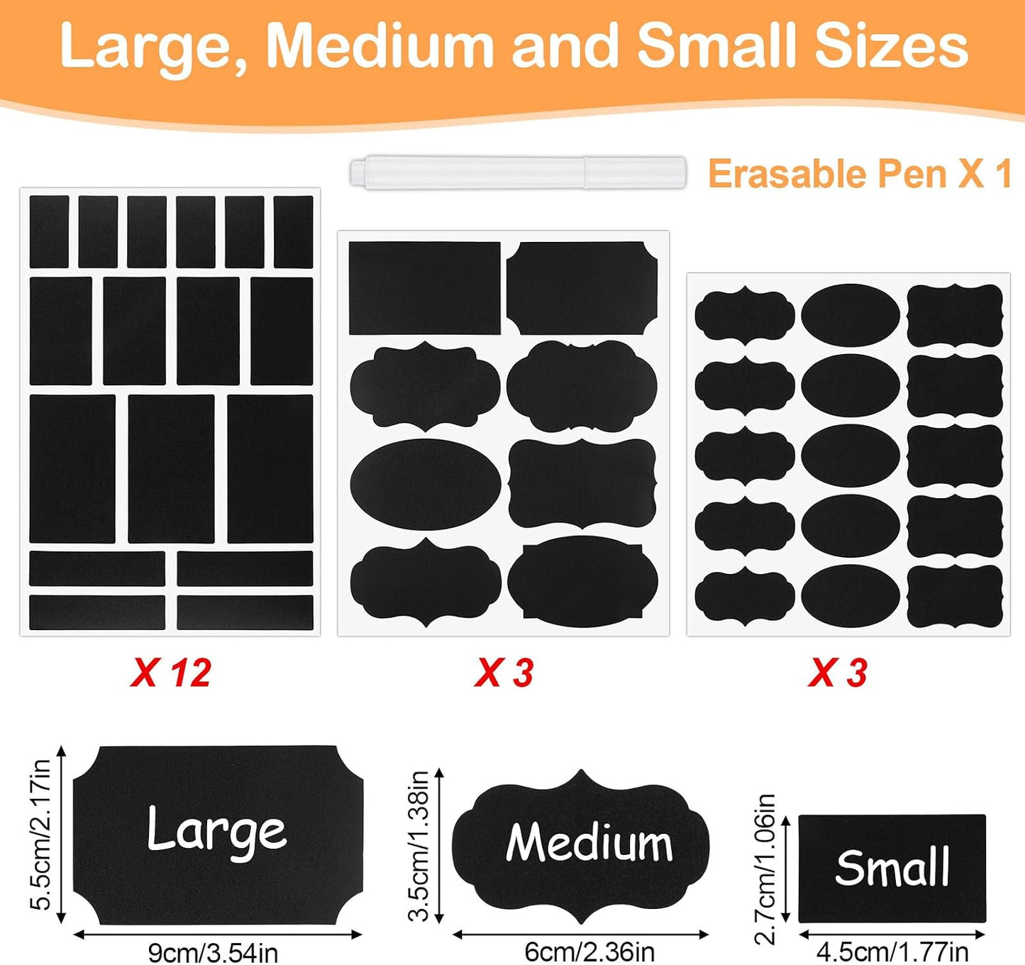 273 Pcs Labels for Jars, Waterproof Reusable Chalkboard Labels | for Food Containers, Bottles, Blackboard Stickers with 1 Erasable Chalk Marker (Black)