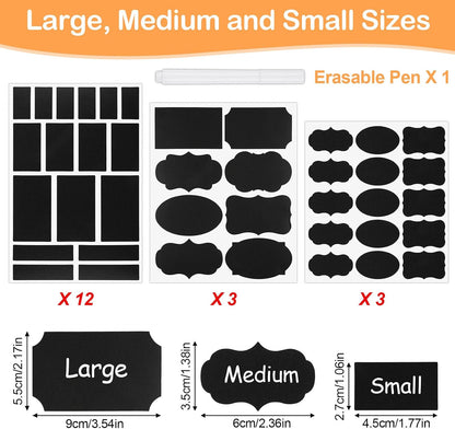 273 Pcs Labels for Jars, Waterproof Reusable Chalkboard Labels | for Food Containers, Bottles, Blackboard Stickers with 1 Erasable Chalk Marker (Black)