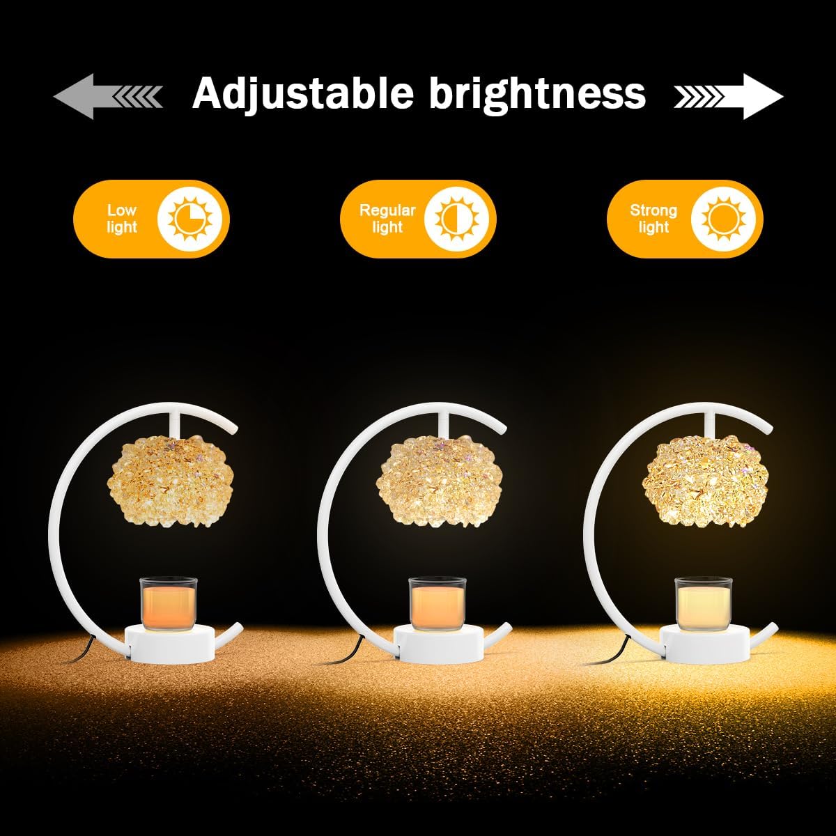 Yeuslor Gold Candle Warmer Lamp for Jar Candles with Adjustable Brightness＆Timer，Handcrafted Crystal＆Wooden Base, Luxurious Design,Home Decoration Electric Candle lamp(C-Shaped)