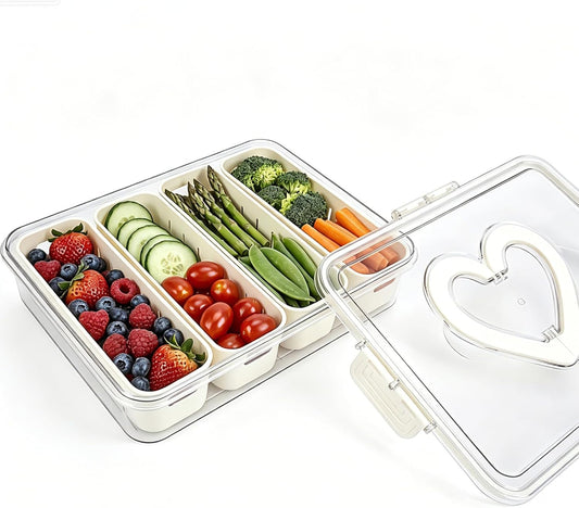 Salad Bar Containers for Fridge, Salad Storage Container with Handle and 4 Removable Colanders, Salad Prep Containers for Fridge, Vegetable Tray with Lid for Fruit Refrigerator Kitchen