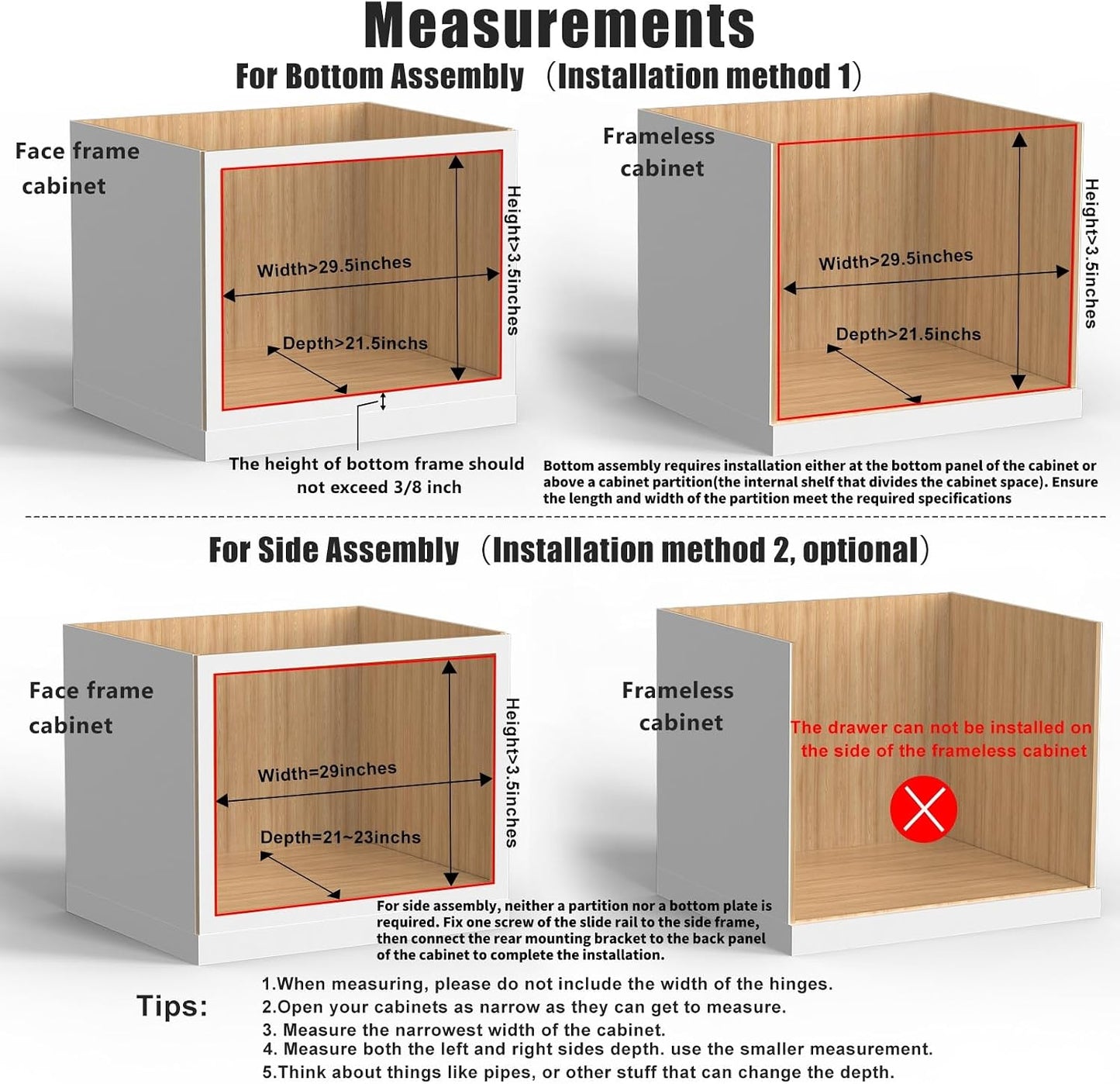 32''W x 21''D x 3''H Pull Out Cabinet Drawer Soft Close Slide Out Wood Organizer for Kitchen, Finished, Bottom and Side Assembly (Wood Drawer Part Width is 31inch)