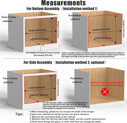 32''W x 21''D x 3''H Pull Out Cabinet Drawer Soft Close Slide Out Wood Organizer for Kitchen, Finished, Bottom and Side Assembly (Wood Drawer Part Width is 31inch)