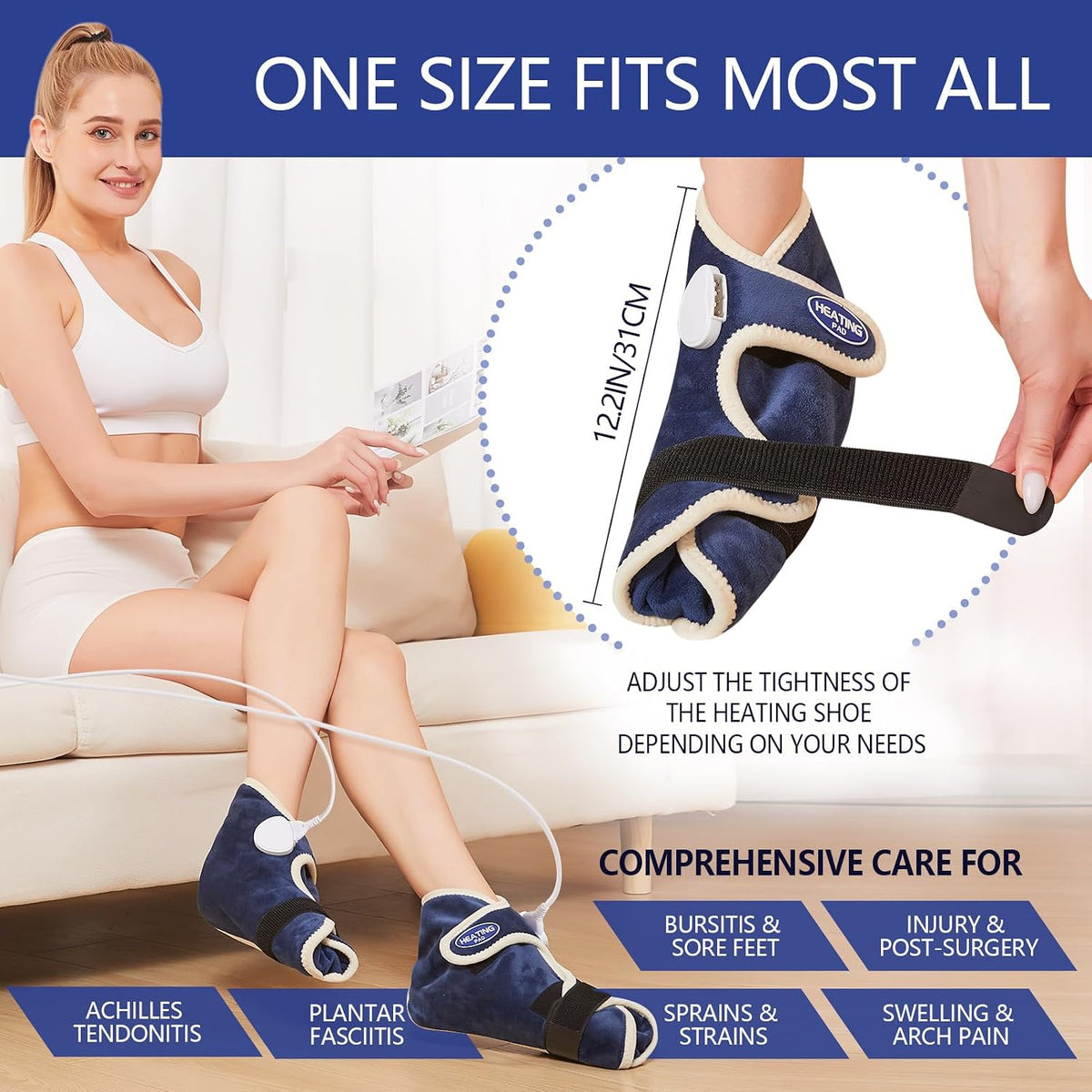 JOBYNA Ankle/Toe/Foot Warmer | Full Coverage Heated Foot Wrap |86-158℉ Continuous Setting| 10-90min Timer| Electric Heating Pad for Plantar Fasciitis Relief, Neuropathy Pain Relief for Foot(1 Pack)
