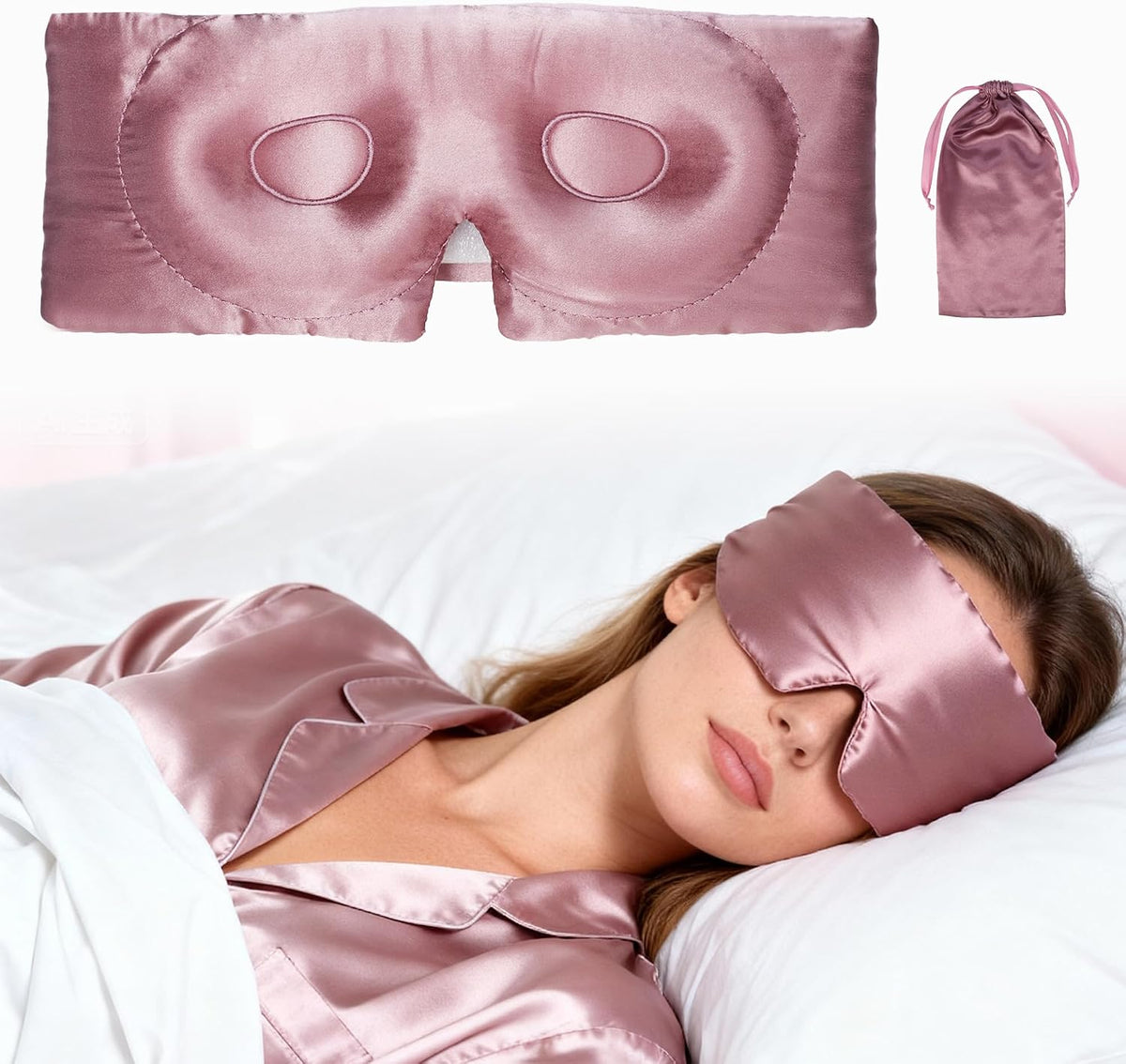 VOCOSTE 3D Pure Silk Sleep Mask with Travel Pouch, Black