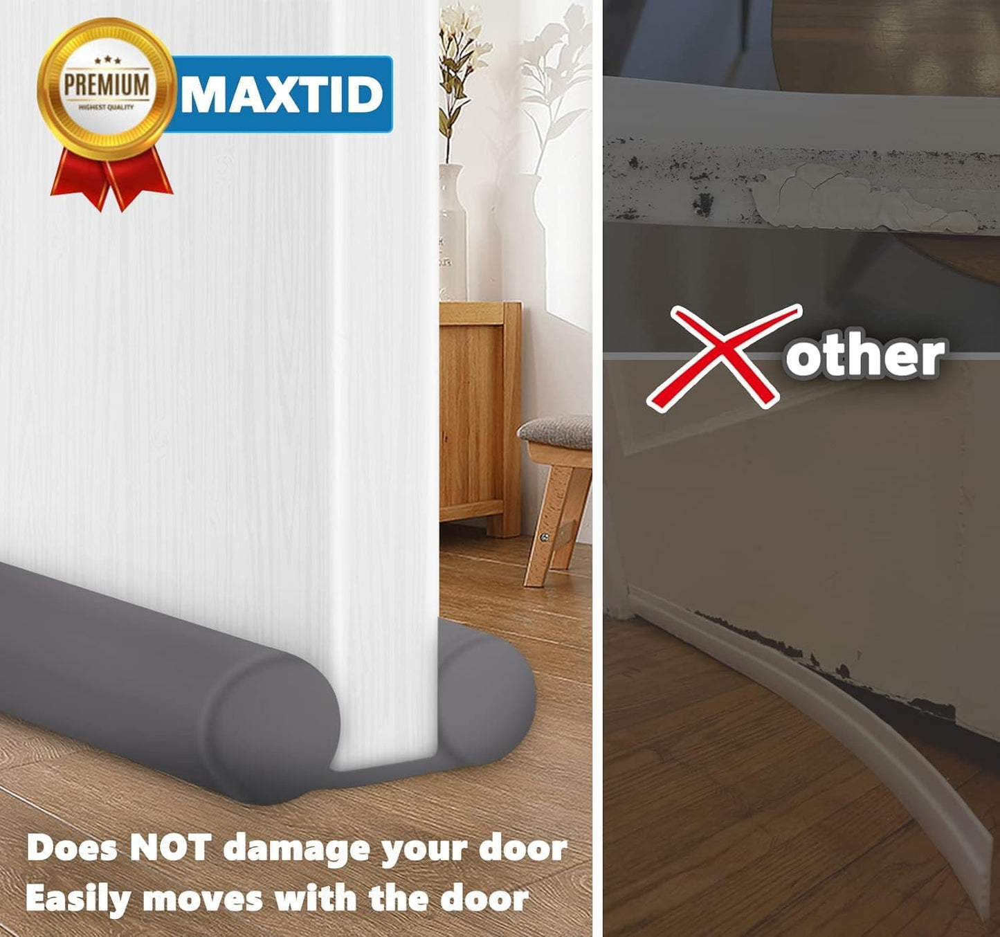 MAXTID Under Door Draft Stopper for Bottom of Doors 38" Black | Door Blocker Noise Reduce Light Cold Air Guard Breeze Sound Proof Door Sweep Door Seal Insulation Strip Gap Filler