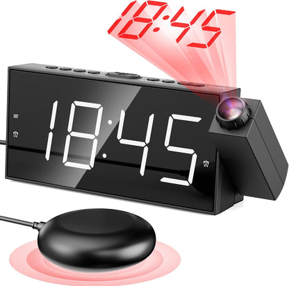 Mesqool Projection Alarm Clock with Bed Shaker, Dual Alarms