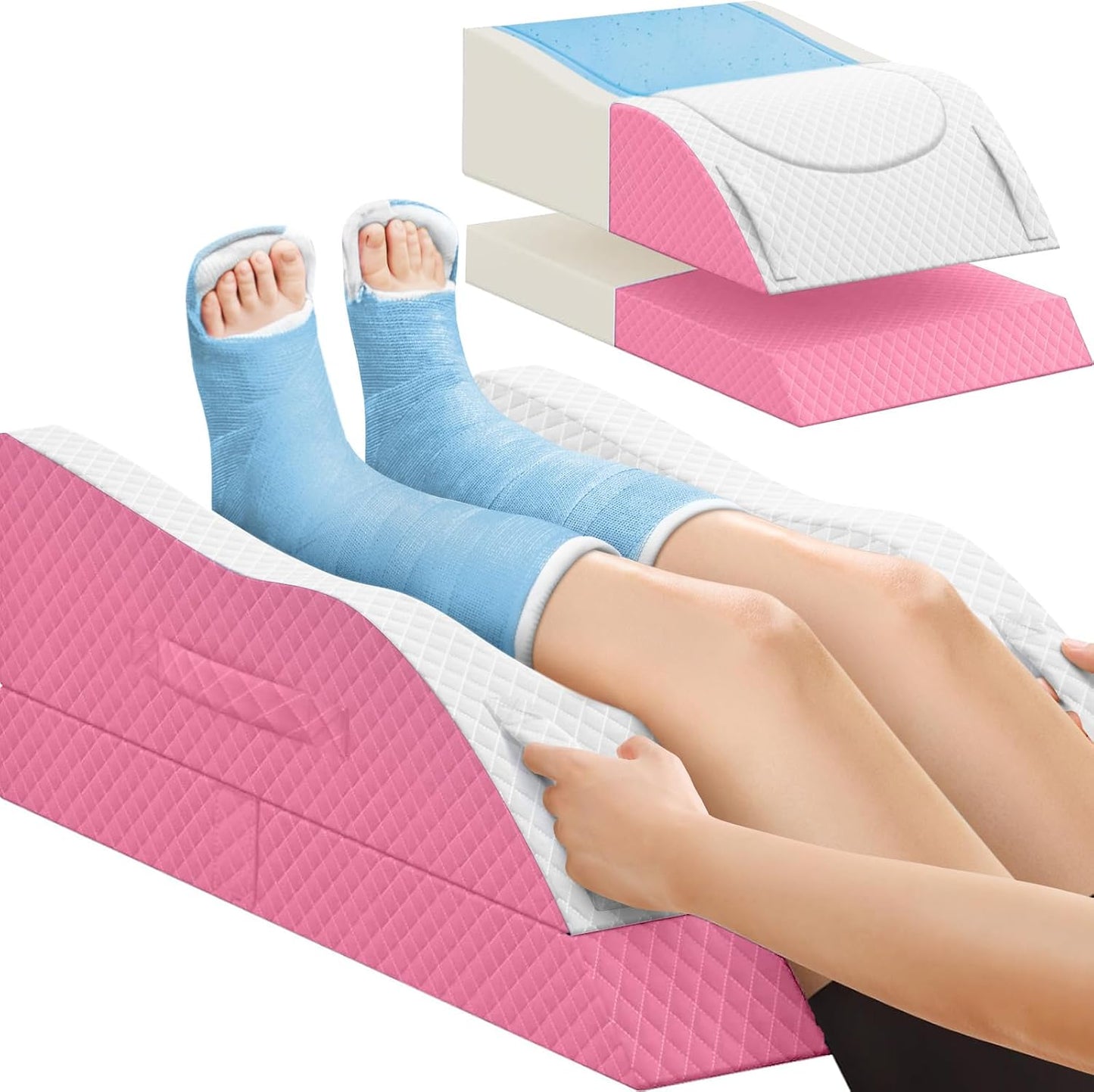 TranquilRelax Leg Elevation Pillows for After Surgery, Wedge Pillow, Grey | Memory Foam, All-around Knee & Ankle Support for Swelling, Height-adjustable, Nop-Slip Bottom, Washable Cover, Single-leg
