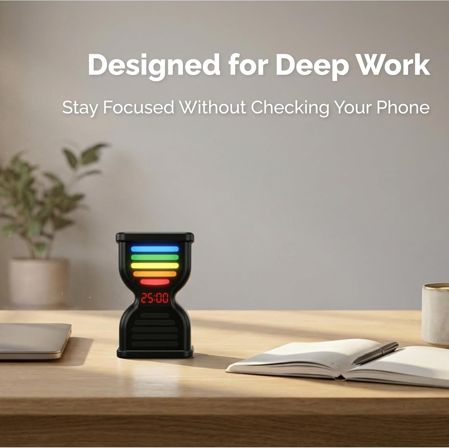 Pomodoro Timer for Productivity, Visual Countdown with Light Flow, Flip Timer 25/5 min, Custom Countdown Count-up, USB-C Rechargeable, Silent, Study for Kids Students ADHD Gift Work Classroom Office