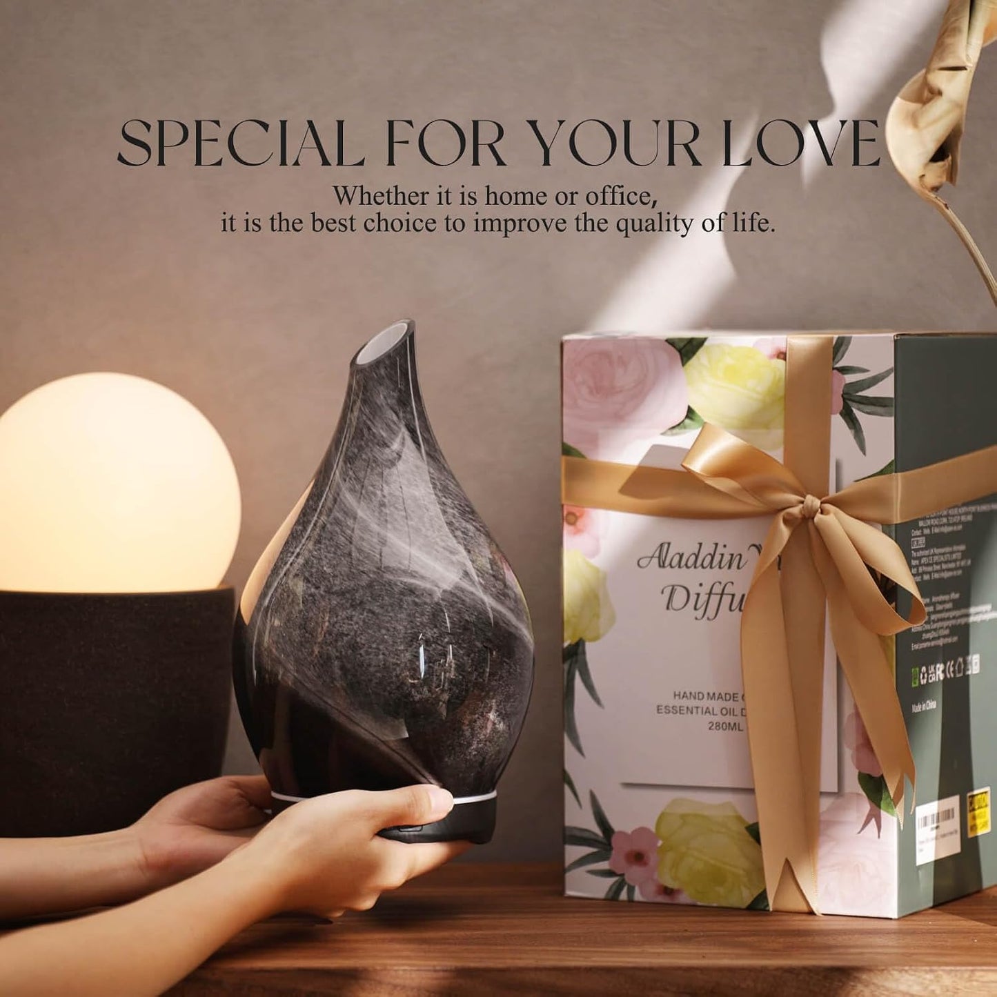 Porseme 280ml Remote Essential Oil Diffuser 3D Glass Ultrasonic Mist 7H | Elegant Handmade Glass Aroma Diffuser with 7-color LEDs, Quiet Aromatherapy and Safe Auto Shut-off, Perfect for Gifts