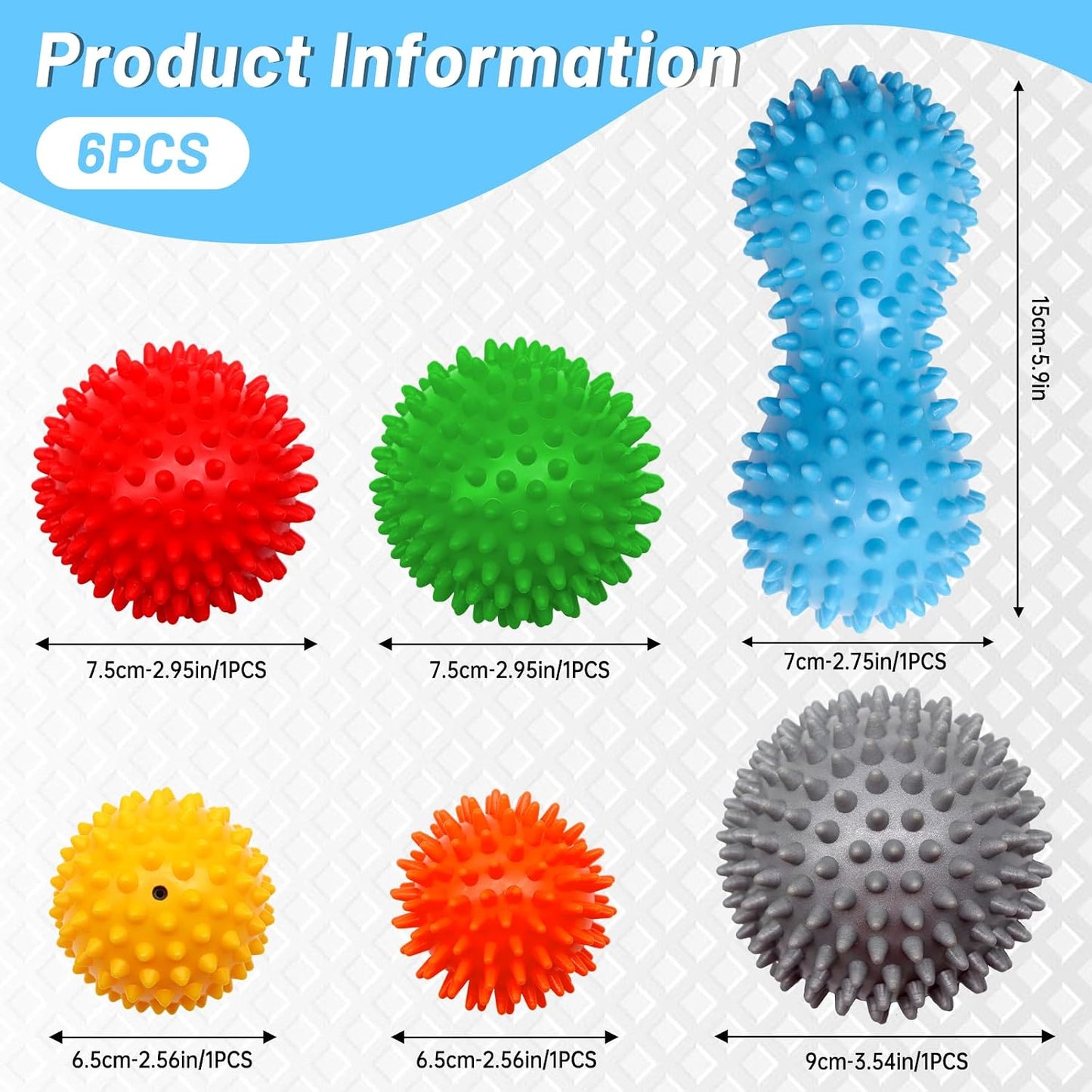 6-Pack Spiky Massage Balls Set, Hard Medium Soft Massage Ball for Feet | PVC,3 Firmness Levels,Spiky Ball for Muscle Release and Stress Relief,Foot Massage Ball,Home Gym Fitness Recovery