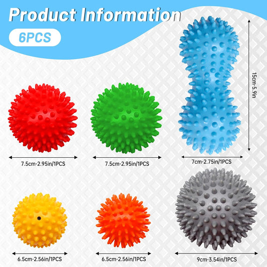 6-Pack Spiky Massage Balls Set, Hard Medium Soft Massage Ball for Feet | PVC,3 Firmness Levels,Spiky Ball for Muscle Release and Stress Relief,Foot Massage Ball,Home Gym Fitness Recovery