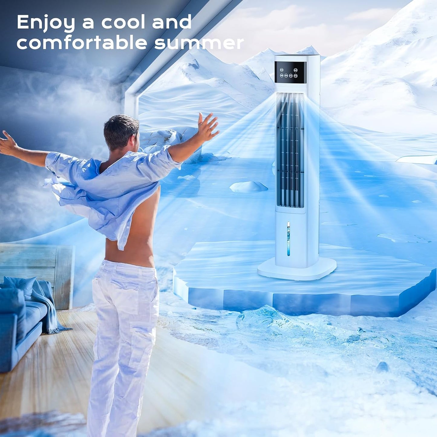 Portable Air Conditioners for Room, 3-in-1 Evaporative Air Cooler, Fast Cooling Portable AC Unit/24H Timer, Remote Oscillating Tower Fan, 4 Modes 3 Speeds, Quiet Swamp Cooler for Bedroom Office