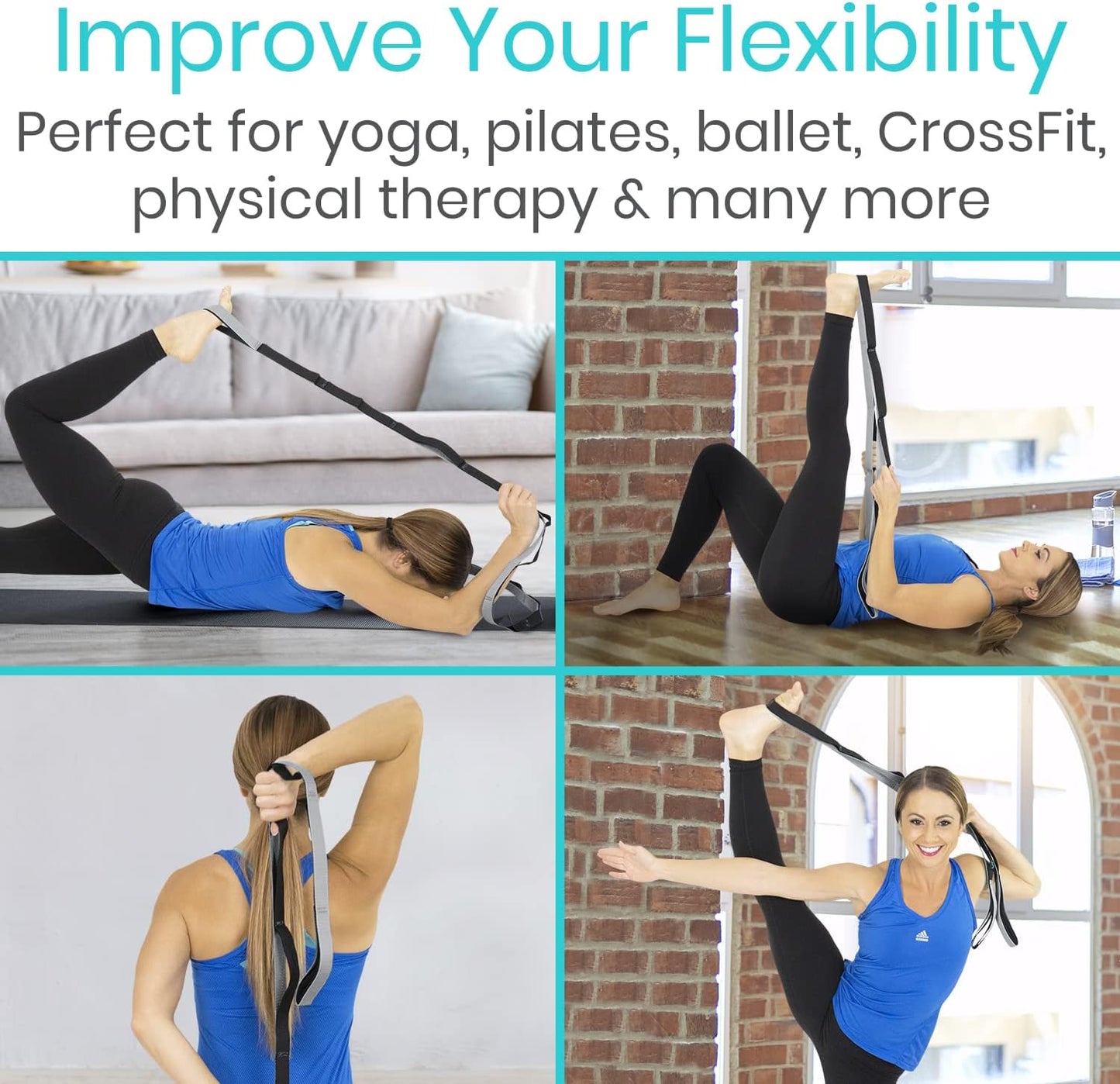 Vive Stretch Strap (75" - 10 Loops) - Leg Stretch Band to Improve Flexibility - Stretching Out Yoga Strap - Exercise and Physical Therapy Belt for Rehab, Pilates and Gymnastics with Guide Book