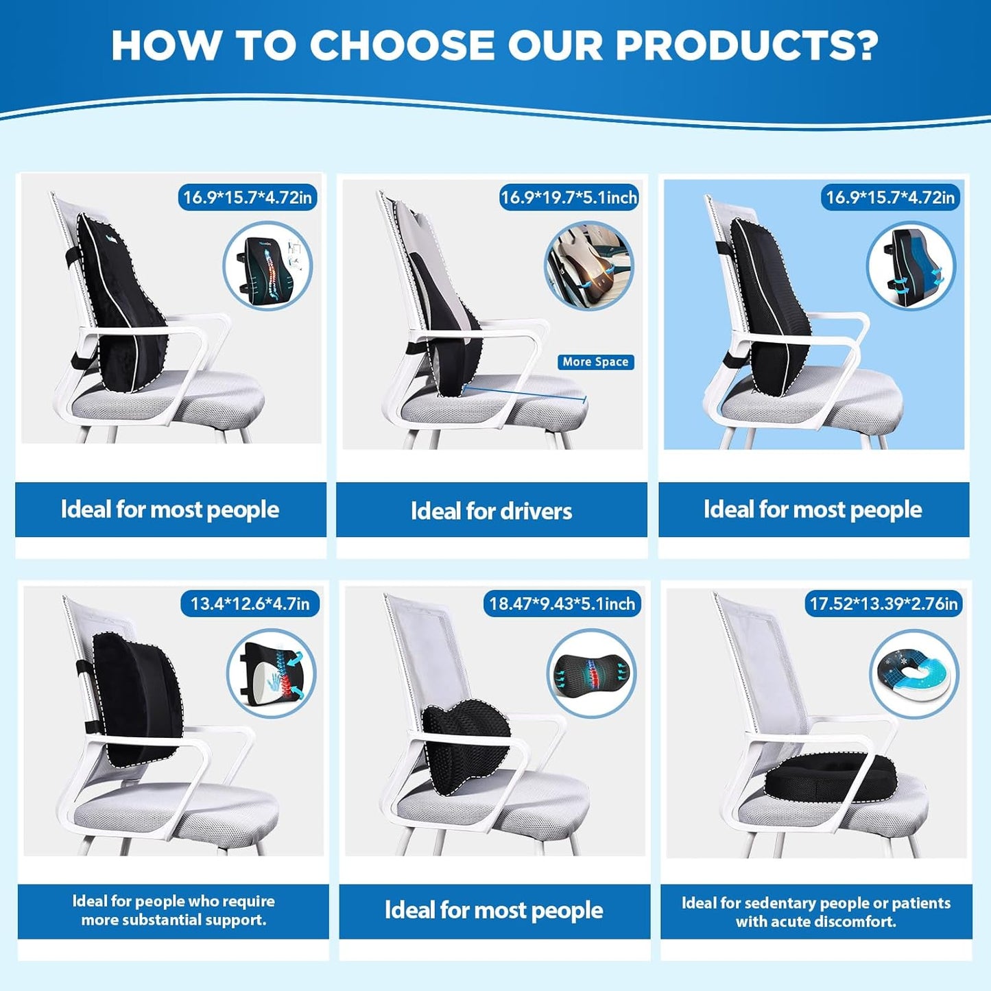 Niceeday Lumbar Support Pillow for Office Chair Car Back Support Pillow, Memory Foam Gaming Chair Desk Chair Back Cushion for Lower Back Pain Relief, Ergonomic Back Rest,Office Home Essentials