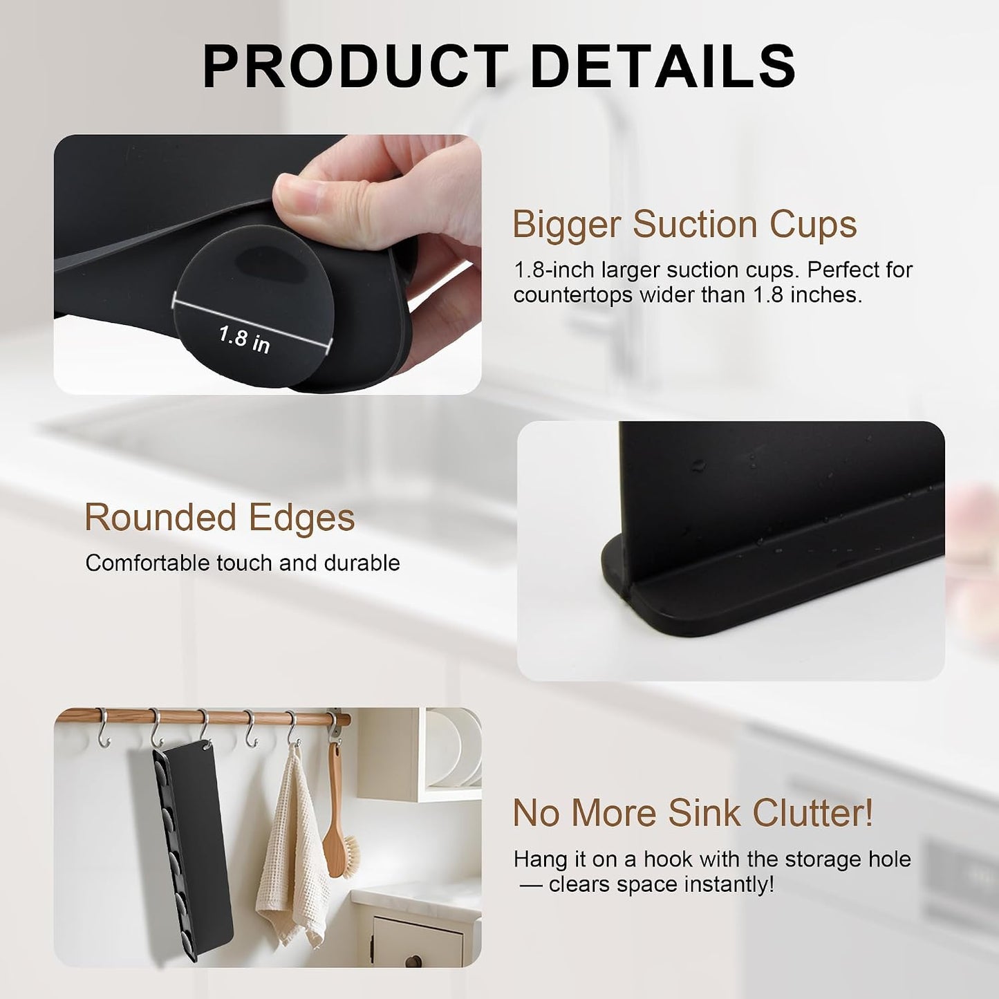 Mofason Silicone Sink Splash Guard for Kitchen Water Splash Guard, Black | 17.3"x4.1" sink splash guard for kitchen sink area suction cups, sink backsplash guard Fits front edge counter behind faucet