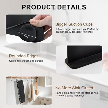 Mofason Silicone Sink Splash Guard for Kitchen Water Splash Guard, Black | 17.3"x4.1" sink splash guard for kitchen sink area suction cups, sink backsplash guard Fits front edge counter behind faucet