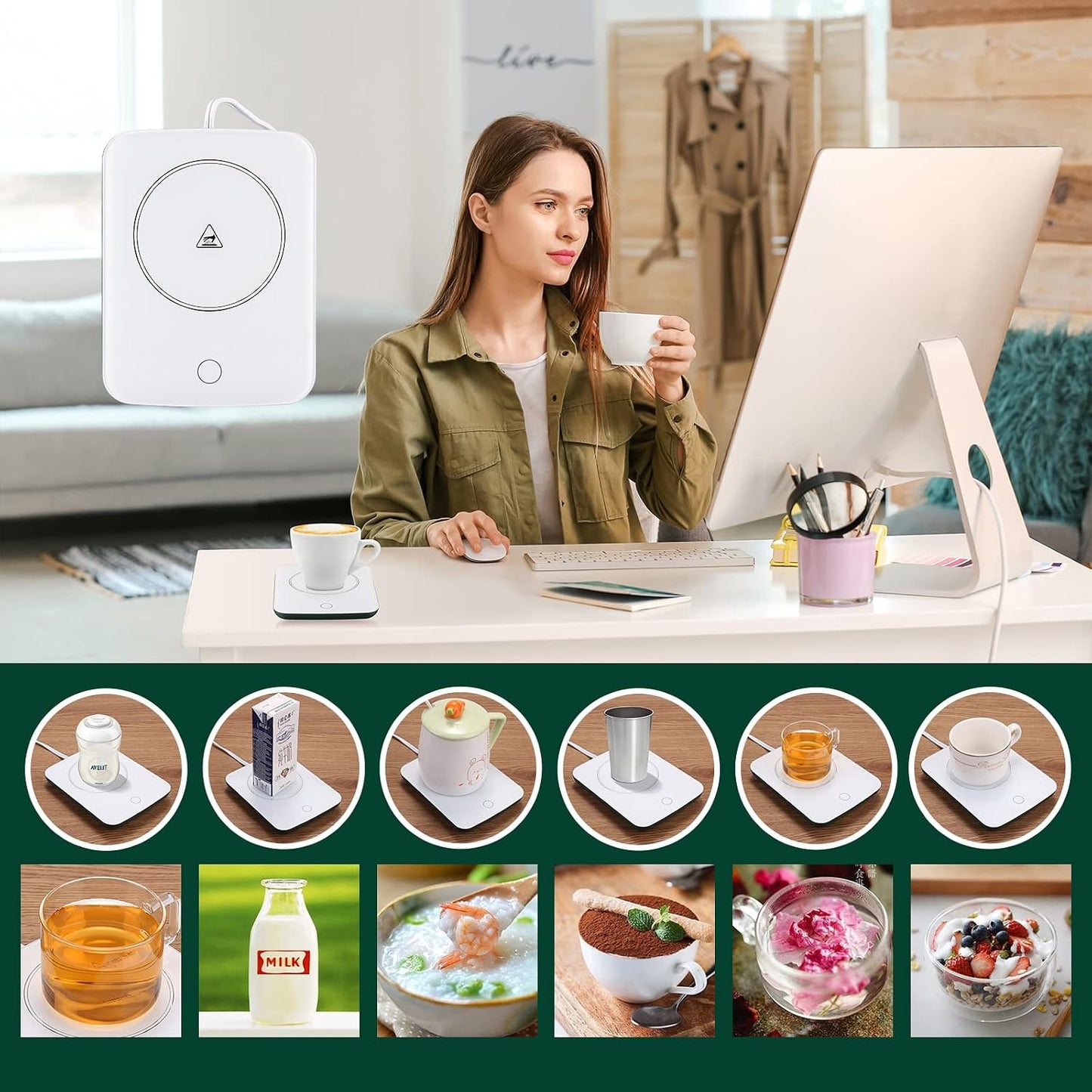 Misby Mug Warmer, Coffee Warmer for Desk Auto Shut Off Coffee Lovers Gift Ideas, Smart Coffee Cup Warmer with Gravity-Induction Coffee Mug Warmer for Desk Use Keep Beverages Coffee Warmer (White)
