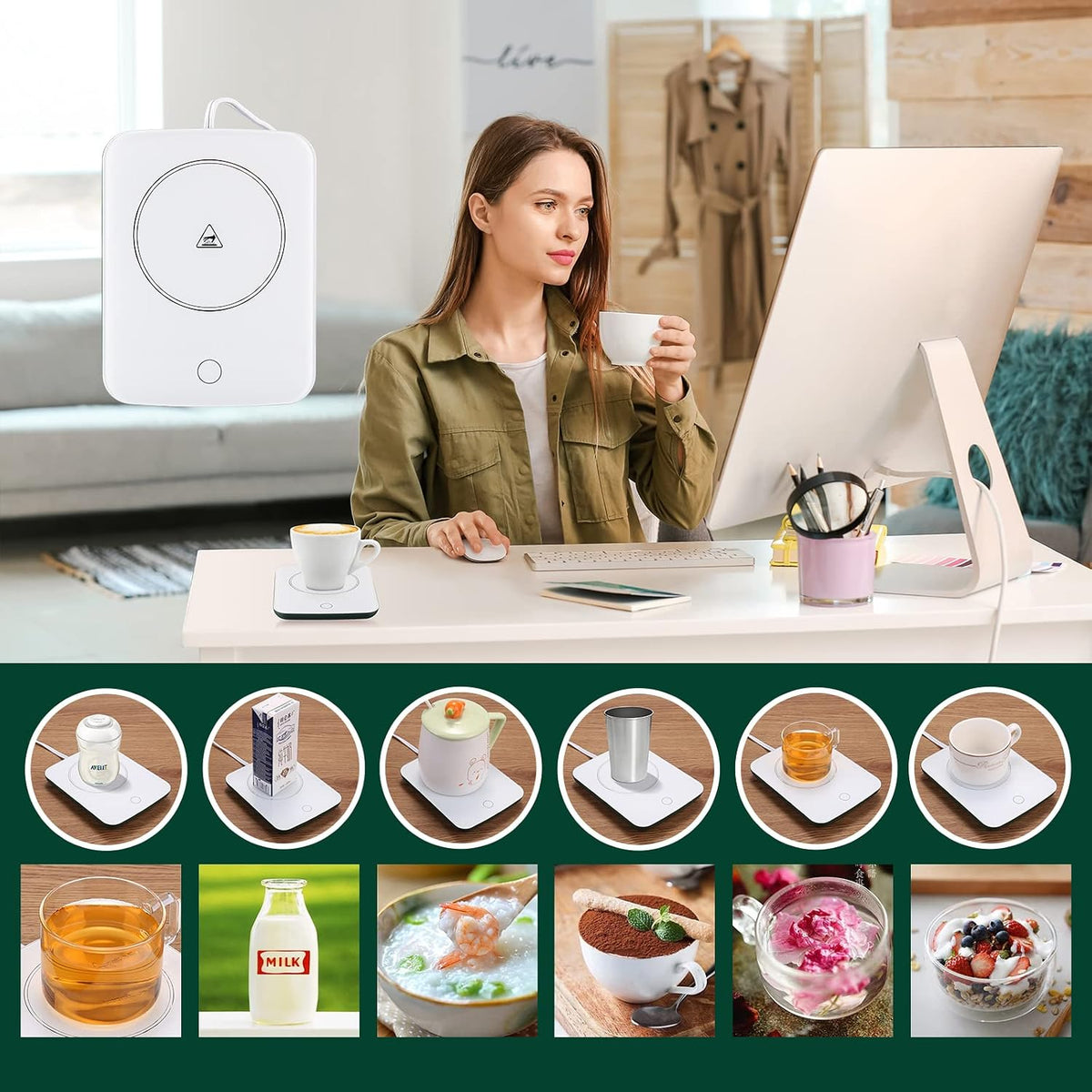 Misby Mug Warmer, Coffee Warmer for Desk Auto Shut Off Coffee Lovers Gift Ideas, Smart Coffee Cup Warmer with Gravity-Induction Coffee Mug Warmer for Desk Use Keep Beverages Coffee Warmer (White)