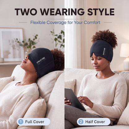ONLYCARE Migraine Relief Cap, Headache Relief Cold Cap with Odorless Gel | Cooling Hat Head Wrap Soothing Face Ice Pack Mask Products for Tension Stress Hangover & Puffy Eyes, Relaxing Gifts for Women
