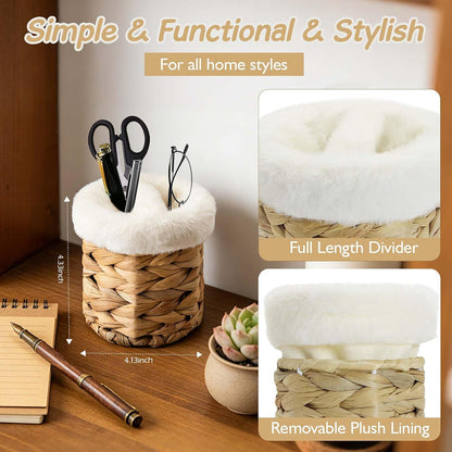 Water Hyacinth Plush Lined Glasses Holder Stand for Nightstand | Anti-scratch Eyeglass Holder for Kids,Protective Glasses Holder Case, Storage Organizer for Office Desk