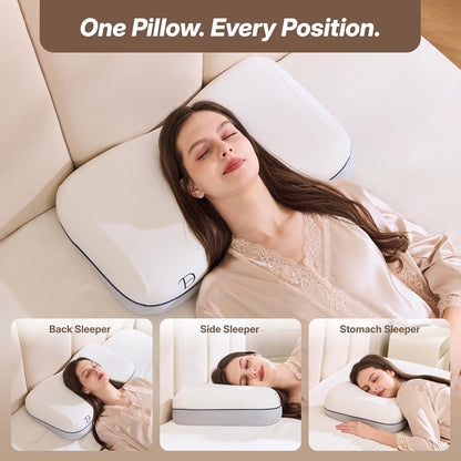 Cervical Neck Pillow, Adjustable Memory Foam for Neck Support, White | Adjustable Firmness. 3-Level Height, Ergonomic Support, CertiPUR-US Foam, Breathable Cover, All Sleep Positions