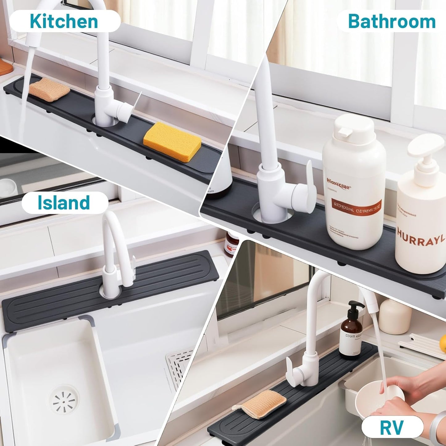 Faucet Mat for Kitchen Sink with Raised Feet, Stone Sink Mat Quick Dry around Faucet, Water Absorbent Stone Tray, Sink Splash Guard & Protectors, Stone Drying Mat for kitchen Counter
